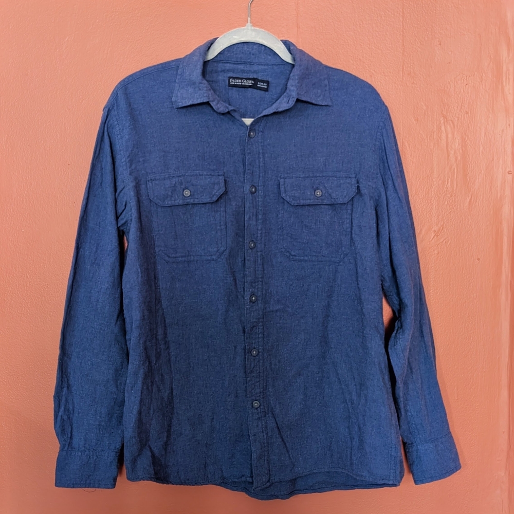 Faded Glory Indigo Blue Cotton Flannel Button-Down Shirt